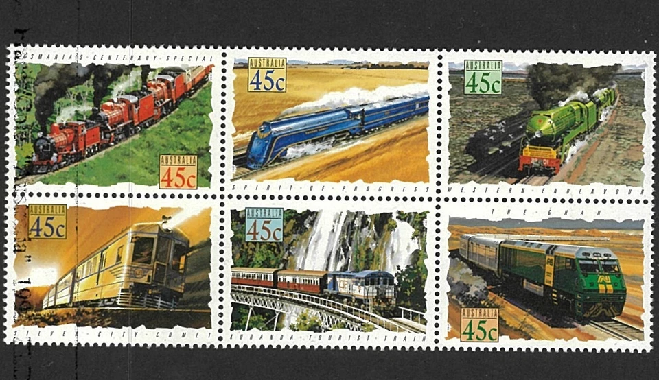 1993 Australia Last MNH Famous Railways and Trains Block of 6x 45c Stamp issues - Image 1 of 1
