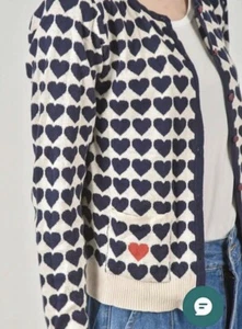 Maglione cardigan Topshop Hearts blu navy bianco rosso tono cotone usato in ottime condizioni San Valentino 10 - Foto 1 di 5