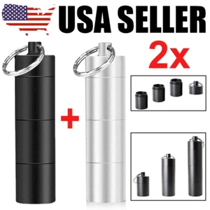2X Mini Waterproof Metal Medicine Pill Box Case Bottle Holder Container Keychain - Picture 1 of 9