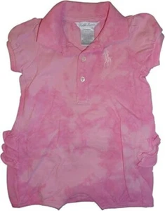 Polo Ralph Lauren Baby Mädchen Shortall Einteiler Big Pony Batik Strampler Rosa 3M - Bild 1 von 6