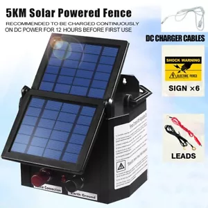 5km Solar Electric Fence Energiser Energizer Charger 0.15J Farm Pet Animal - Picture 1 of 6