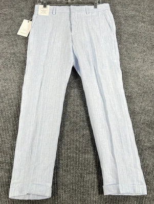 Baird McNutt Murano Alex Slim Fit Linen Pants Mens 30x30 Blue Striped Dress New - Image 1 of 4