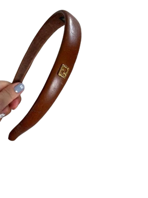 Diadema Fendi FF Logo Placa Cuero Marrón Mujeres Moda Accesorios para el Cabello Sin Caja Foto 1 de 4