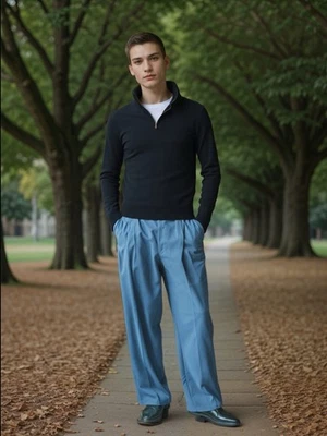 J Crew 100% Lamb Wool Half Zip Long Sleeve Navy Blue Sz L - Image 1 of 4