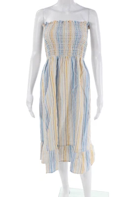 Reformation Womens Strapless Smocked Striped Dress White Blue Size Small - Image 1 of 4
