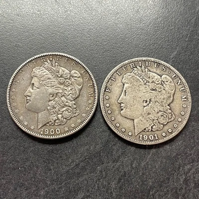 2 $1 GENUINE UNITED STATES MORGAN SILVER DOLLARS 1900 P & 1901 O KM# 110 - Image 1 of 4