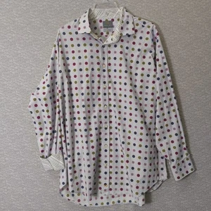 Camisa de vestir Thomas Dean 2XL para hombre manga larga abotonada blanca con formas florales - Imagen 1 de 10