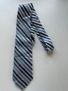 Silk Necktie By Stafford Black Silver White Diagonal Stripes - Picture 1 of 4