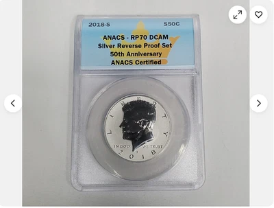 Medio dólar de plata S Kennedy 2018 RP70 ANACS aniversario soporte antiguo Foto 1 de 2