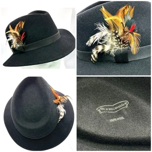 Cappello uomo Bollman nero 100% lana Fedora piuma taglia 7 1/8 small made in USA - Foto 1 di 9