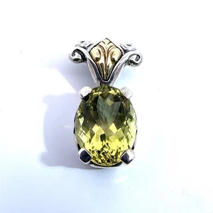 Estate Ann King Sterling Silver 18k Gold Lemon Quartz Orchid Flower Pendant - Picture 1 of 6
