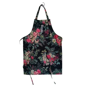 Grembiule April Cornell Floreale Cucina Chef 100% Cotone Nero Nuovo con etichette Regolabile - Foto 1 di 9