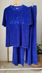 Women's Asos ELLESSE Oversized T-Shirt & Track Pant Co-Ord Set Blue Velour 16 - Picture 1 of 6