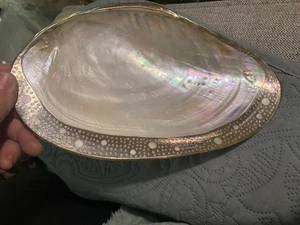 Cabebe Shell Dish Silver Plated Rim Footed 8.25x 4.5 Trinket Bowl - Picture 1 of 5