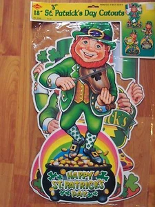 18" Leprechaun St Patrick Diecuts Cutouts Decoration 1999 Beistle 3 Pack NOS - Picture 1 of 2