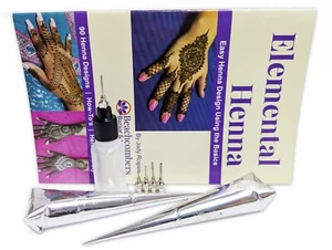 FUN & EASY Henna Tattoo Kit: 2 fertige gemischte Paste Kegel Applikator Flasche & Designs - Bild 1 von 8