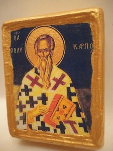 Saint Polycarpus Polykarpos Greek Orthodox Religious Icon on Wood - Name Gift - Picture 1 of 8