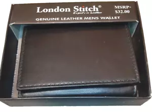 London Stitch Geldbörse Herren schwarz Echtleder dreifach faltbar NEU IM KARTON!! - Bild 1 von 8