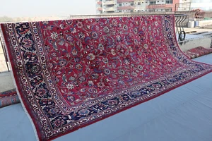 8X11 "Antique Peersian Kaashan Rug, Floral Vine Design, Red & Blue Wool Carpet" - Picture 1 of 13