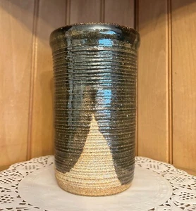 Vintage Handcrafted Ceramic Pottery Vase Artist Signed Ribbed Texture Salt Glaze - Picture 1 of 7