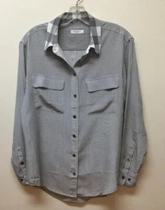 Blusa túnica de seda Equipment para mujer S gris blanco a cuadros - Imagen 1 de 5