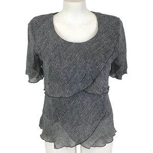 Vivid Top Black Size 18 White Pinstripe Chiffon Ruffle Layers Lined Short Sleeve - Picture 1 of 12