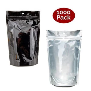 W Gallery 1000 klare silberne schwarze Mylarfolienbeutel, fasst 1/4oz 7g, 5-7 Vorrollen - Bild 1 von 2