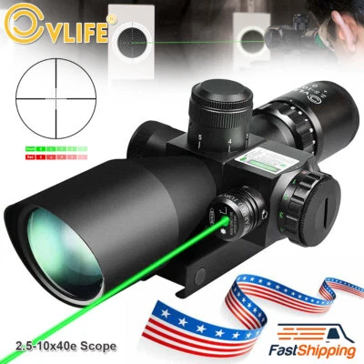 Escopo iluminado vermelho e verde 2,5-10x40e com mira laser verde e montagem de 20 mm - Imagem 1 de 4