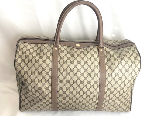 Autentica borsa Boston GUCCI marrone monogramma rivestita in pelle tela GG Supreme Grande