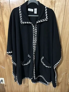 Le Moda Womens  Fleece Zip Cape Black with Houndstooth Trim Pockets One Size - Picture 1 of 10