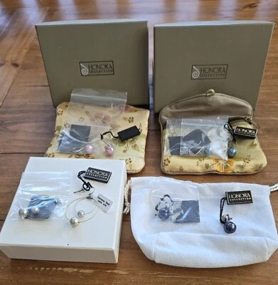 Nueva Perla Colección Honora - 4 Pares de Pendientes, Rosa, Verde azulado, Blanco, Púrpura Oscuro. Foto 1 de 4