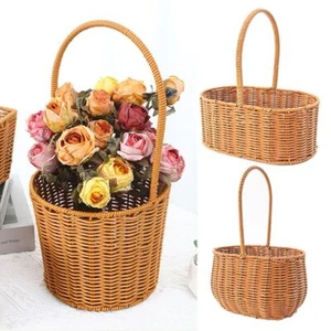 Hand-Woven Bride Flower Basket Picnic Weaving Basket Gift Decoration - Picture 1 of 17