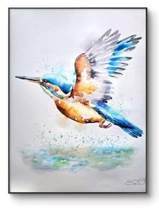 Original watercolour painting signed by Elle Smith Art of A Kingfisher bird, - Picture 1 of 7