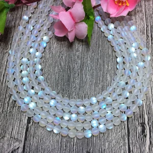 Natural 6mm White Gleamy Rainbow Moonstone Round Gems DIY Loose Beads 15'' AAA - Picture 1 of 6