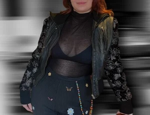Black Sparkle Leather Biker Style Jacket, One-of-a-kind 100% recycled Material S - Picture 1 of 5