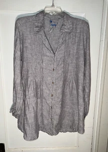 Camisa túnica con botones Yuvita blusa manga larga gris talla L. d586 - Imagen 1 de 13