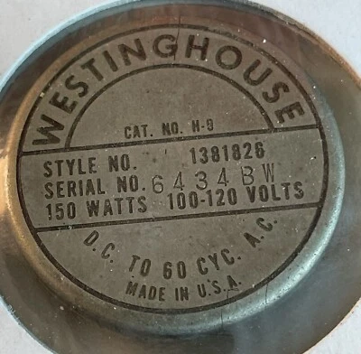 复古 Westinghouse 真空罩/帽 - 款式编号 1381826 — 第 1/2 张图片