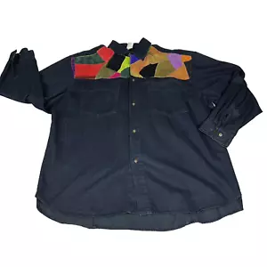 Button Up Cotton Suede Shirt Mens Large Shoulder Black VTG Dont Stop Y2K Casual - Picture 1 of 11