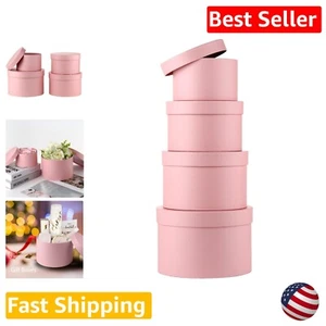 Round Gift Boxes for Flowers - Set of 4 Pink Boxes with Lids - Wedding, Birthday - Picture 1 of 10