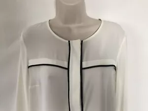 NWOT- S - Blouse Long Sleeve Ivory Black Piping - Picture 1 of 3
