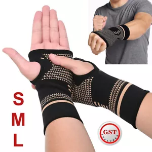 Wrist Support Hand Brace Band Copper Carpal Gloves Splint Arthritis Sprains Pain - Picture 1 of 18