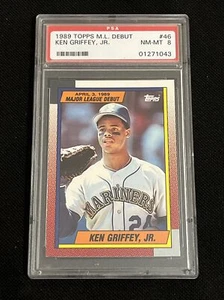 KEN GRIFFEY JR. 1989 TOPPS MAJOR LEAGUE DEBUTTO ROOKIE CARD #46 PSA NM-MT 8 - Foto 1 di 2
