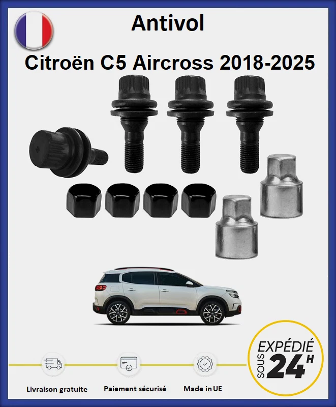 Ecrous antivol de roues noir Citroën C5 Aircross 2018-2025 - Photo 1/1