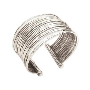 Silver Metal Thin Hammered Bunch Cuff Bracelet - Picture 1 of 2