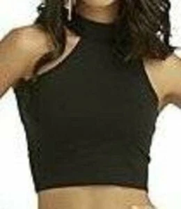 Womens Crop Top Junior Girls Nicki Minaj Sleeveless Halter Black Shirt-sz XL - Picture 1 of 3
