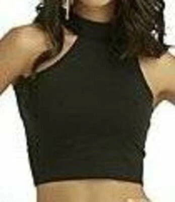 Camisa crop top feminina júnior meninas Nicki Minaj sem mangas Halter preta - tamanho G - Imagem 1 de 3