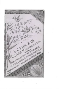 Vintage L.C. Paul & Co. Glass Manufacturer ~ Victorian Trade Card ~ Boston, Mass - Picture 1 of 1