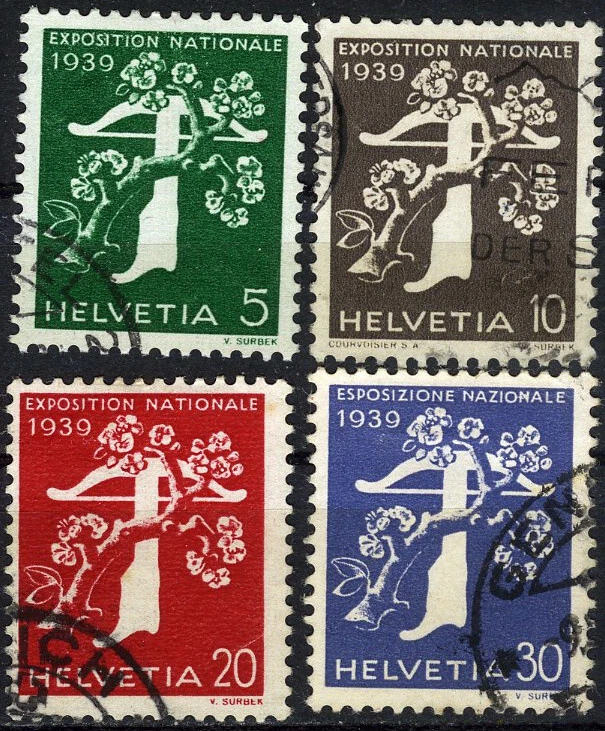Suiza 1939 Exposición Nacional Árbol Ballesta Francesa Usada (SC# 256-259) Foto 1 de 1