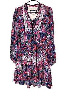 Neu mit Etikett Anthropologie gespleißtes Tunika-Kleid L/S Blumen Paisley rot blau Größe S Boho - Bild 1 von 12