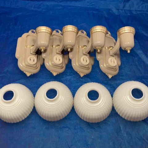 Set Of Four 4 mid century slip shade sconces Newly Rewired Rare 124B Cover